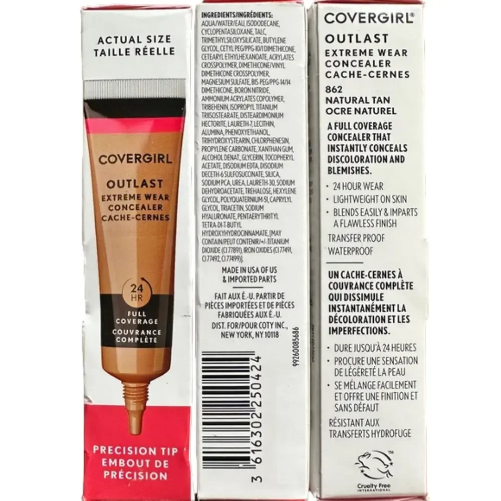 New 3 Covergirl Outlast Extreme Wear Concealer Full Coverage‎ 862 Natural Tan